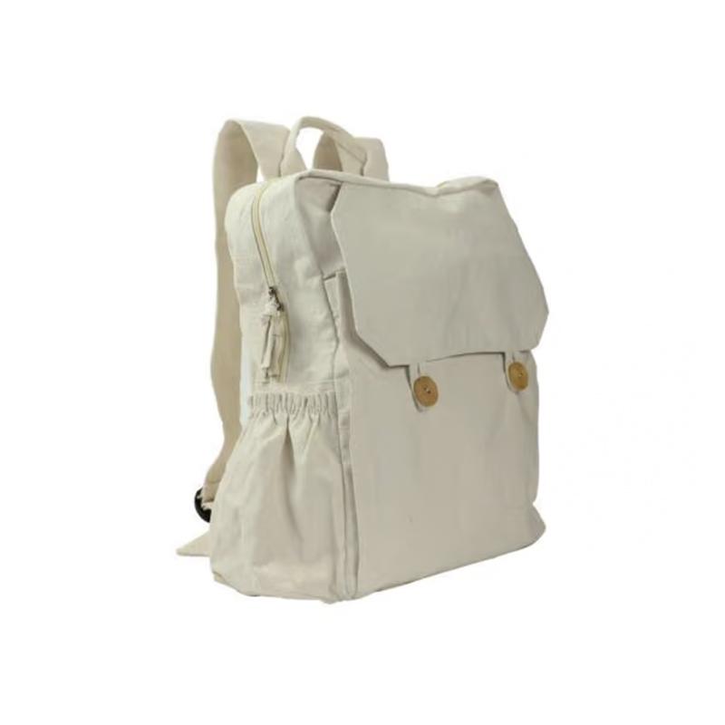 Pure Cotton Backpack With Garterzed Pocket On Sides